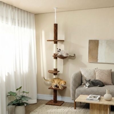 PawHut 8.5ft Cat Climbing Tree 5-Tier Kitty Activity Center with Scratching Post, Leopard Print