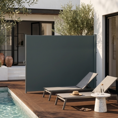 Outsunny 118" x 79" Retractable Side Awning Patio Outdoor Folding Privacy Screen with Resistance to UV Rays & Wind, Grey