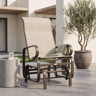 Outsunny Patio Glider with Breathable Mesh Fabric, Outdoor Glider Chair, Garden Rocking Gliding Seat for Patio, Yard, Porch, Sand