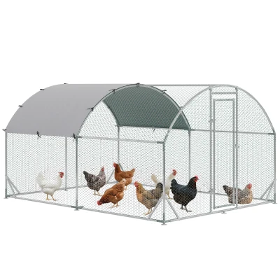 PawHut Galvanized Large Metal Chicken Coop Cage Walk-in Enclosure Poultry Hen Run House Playpen Rabbit Hutch with Cover for Outdoor Backyard 9.2' x 12.5' x 6.5' Silver