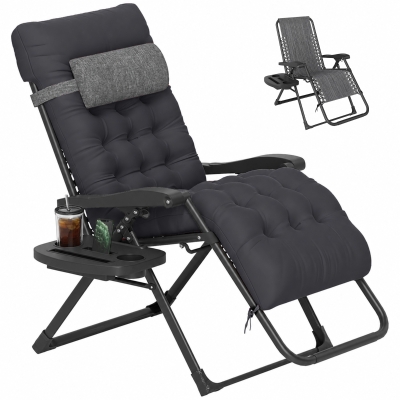Outsunny Folding Zero Gravity Chair, Padded Recliner with Cup Holder, Black