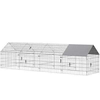 PawHut Metal Chicken Coop with UV-Resistant Cover for Hens, Rabbits, Ducks, Geese, 168.5" x 42.1" x 43.7", Grey