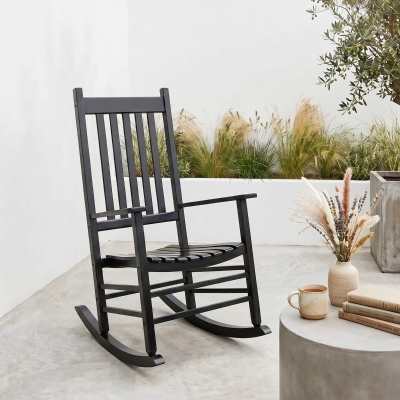 Outsunny Wooden Porch Rocking Chair Outdoor Patio Rocker Garden Single Leisure Reclining Seat Armchair Black