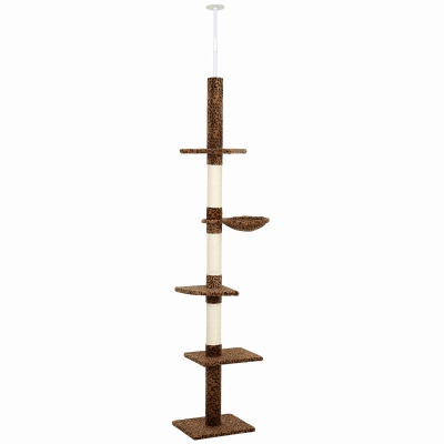 PawHut 8.5ft Cat Climbing Tree 5-Tier Kitty Activity Center with Scratching Post, Leopard Print