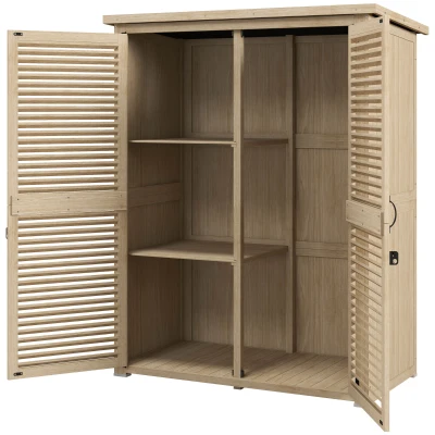 Outsunny 50" x 26" x 66" Wooden Garden Shed, Outdoor Storage Shed with Waterproof Asphalt Roof, Shelves, Natural