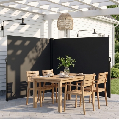 Outsunny Retractable Double Side Awning, 79"x236" Patio Privacy Screen, UV Resistant, Waterproof Wind Screen, Black