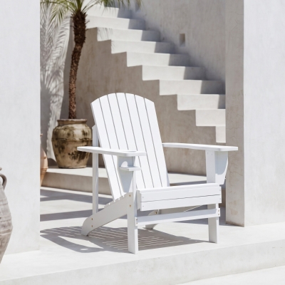 Outsunny Classic Adirondack Chair Muskoka Chair, Garden Deck Chair with Cup Holder for Patio, Indoor, Backyard, White