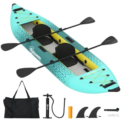 Outsunny 12'6"x37" Inflatable Kayak 2-Person, 2-Person Kayak Set with 2 Aluminum Paddles, Seats and Fins, Yellow&Grey