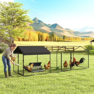PawHut Large Metal Chicken Coop, Chicken Run with Waterproof & Anti-UV Cover for 3-5 Poultry, Outdoor Poultry Cage Rabbit Hutch