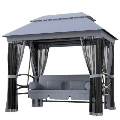 Outsunny 3-Seat Patio Swing Chair, Gray with Canopy and Cushions