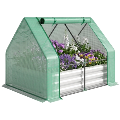 Outsunny 50" Galvanized Raised Garden Bed with Greenhouse Cover