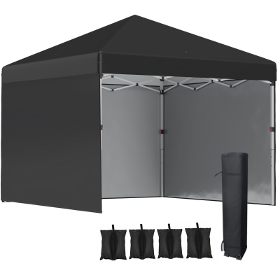 Outsunny 10' x 10' Pop Up Canopy Tent, Black with Sidewalls