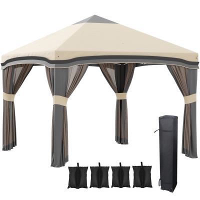 Outsunny 10' x 10' Pop Up Canopy Tent, Beige, Adjustable Height