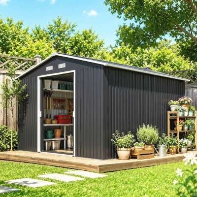 Outsunny 11' x 9' Outdoor Storage Shed, Dark Gray