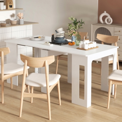 HOMCOM 23.6"-70.9" Extendable Dining Table for 6-8 People, Space-Saving Rectangular Kitchen Table for Small Spaces, Dining Room, Kitchen, Living Room, White