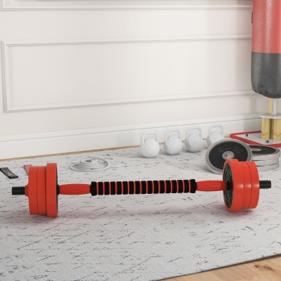 Soozier 66lbs 4-in-1 Adjustable Weight Dumbbell Set, Barbell, Kettlebell, Push Up Stand, Red