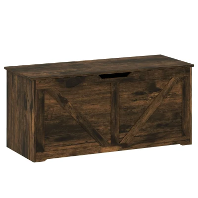 HOMCOM 39.4 Inches Storage Chest, Storage Trunk with 2 Safety Hinges for Living Room, Rustic Brown