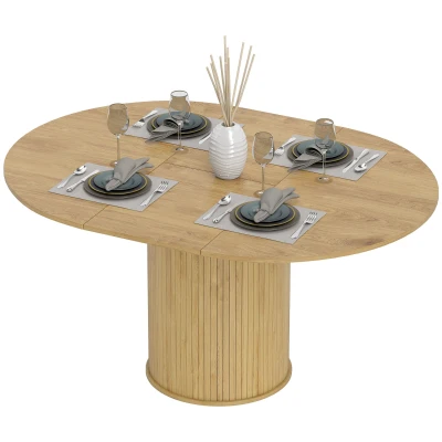 HOMCOM Extendable Kitchen Table for 6-8, 43.5"-59" Farmhouse Dining Table with Pedestal Base Natural Wood Finish