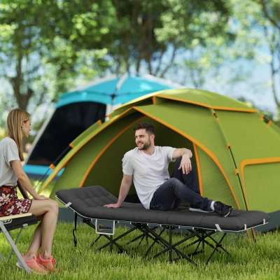 Outsunny 26.8" Wide Folding Bed, Camping Cot for Adults with Cushion, Carry Bag, Max Load 330 LBS, Black
