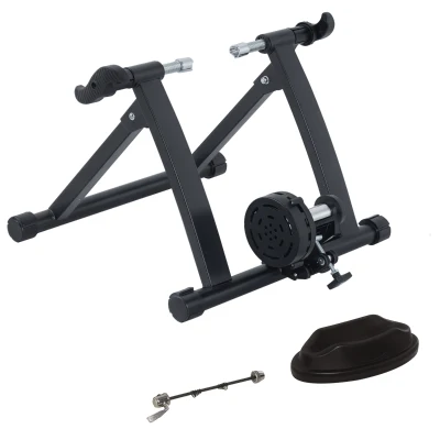 Soozier Foldable Indoor Bike Trainer, Stationary Bicycle Stand for Riding Exercise, 26-28" & 700C Wheels, Quick Release Skewer & Front Wheel Riser Block Included, Black