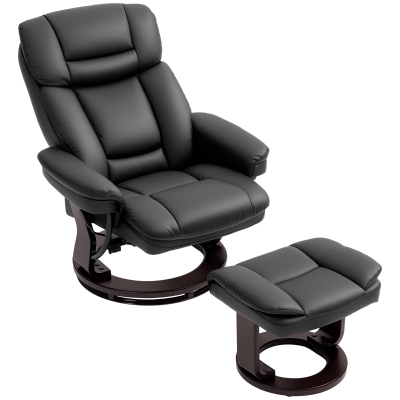 HOMCOM Swivel Recliner Chair with Ottoman, PU Leather, Black