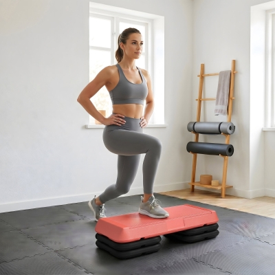 Soozier Adjustable Aerobic Stepper, 3-Level Exercise Step Platform with Risers 4", 6", 8", for Home Gym Fitness Workout, 330lbs Weight Capacity, Red