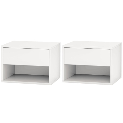 HOMCOM Floating Nightstand Set of 2, Wall Mounted Bedside Table with Drawer for Bedroom, White