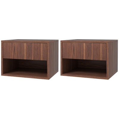 HOMCOM Floating Nightstand Set of 2, Wall Mounted Bedside Table with Drawer for Bedroom, Brown