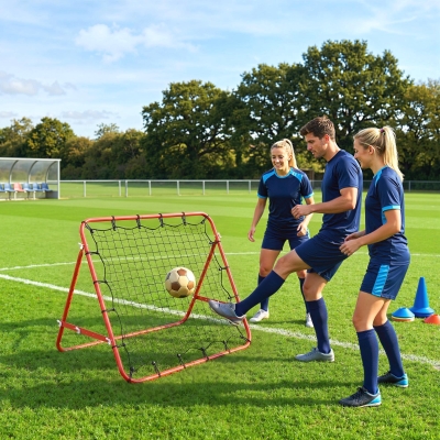 HOMCOM Volleyball Rebounder Net Football Training Aid Kickback Target Play Red