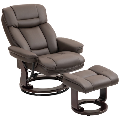 HOMCOM Swivel Recliner Chair with Ottoman, PU Leather, Dark Brown