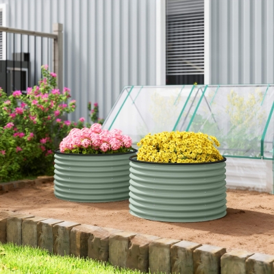 Outsunny Set of 2 Raised Garden Bed, Metal Planter Box with Safety Edging, Easy-to-assemble Stock Tank, Green