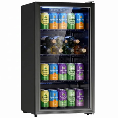 HOMCOM 3.2 Cu.Ft Beverage Refrigerator, 139 Can Beverage Fridge Cooler with Double-Layer Glass Door