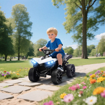 Qaba 6V Kids ATV, 4 Wheeler Electric Ride on Car with Music and LED Headlights, for Ages 18-56 Months Boys and Girls, White