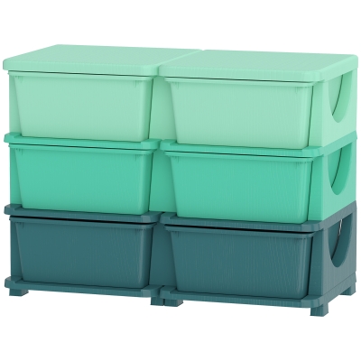 Qaba 3-Tier Kids Storage Organizer with 6 Drawers, Green