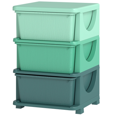 Qaba 3-Tier Kids Toy Storage Unit with 3 Drawers, Green