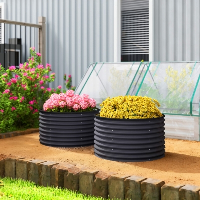 Outsunny Set of 2 Raised Garden Bed, Metal Planter Box with Safety Edging, Easy-to-assemble Stock Tank, Dark Grey