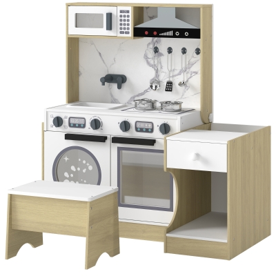 Qaba Kids Play Kitchen Set 2-in-1 Table & Chair with Sink, Oven, 3-8