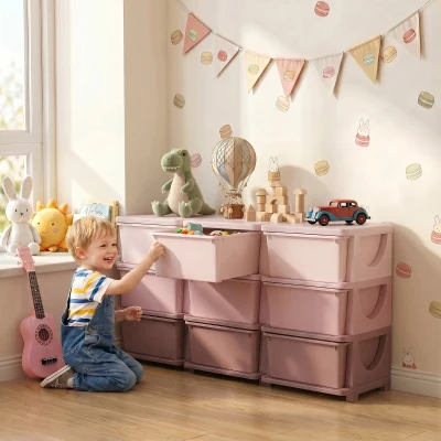 Qaba 29.5" 3-Tier Kids Storage Dresser Tower, Pink