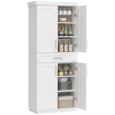 HOMCOM 72" Storage Cabinet, Freestanding Kitchen Pantry Cabinet with 4 Doors, Drawer and 3 Adjustable Shelves, White