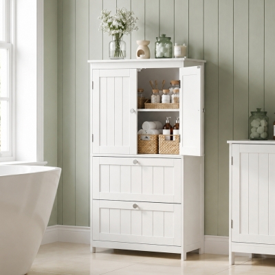 HOMCOM Bathroom Storage Cabinet, Narrow Bathroom Cabinet with  2 Drawers, Adjustable Shelf for Living Room, Entryway, White