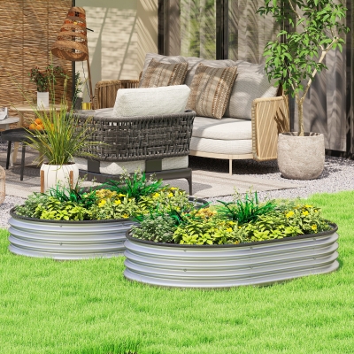Outsunny 2Pcs Galvanized Raised Garden Bed, 4 x 3 x 1 ft Modular Metal Garden Beds with Rubber Strip Edging, Silver