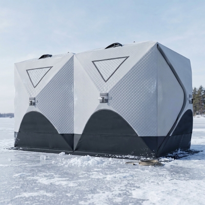 Outsunny 8-Person Insulated Ice Fishing Tent Shelter with Ventilation Windows and Carry Bag, for -22℉, Grey