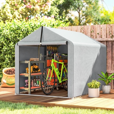 Outsunny 7' x 5' Portable Shed, Waterproof Bike Tent with Roll-up Zipper Door and Galvanized Metal Frame for Bike