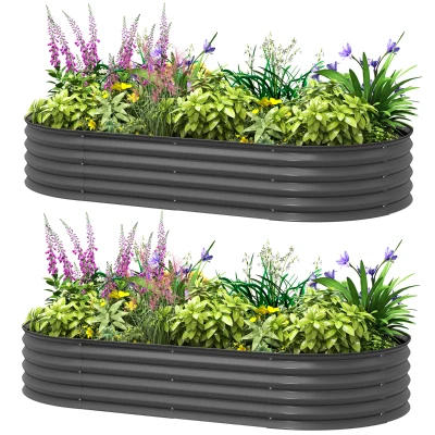 Outsunny 6' x 3' x 1' Large Outdoor Planter Box, Galvanized Raised Garden Bed with Metal Plant Stake, Dark Grey