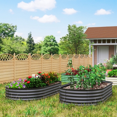 Outsunny 6' x 3' x 1' Large Outdoor Planter Box, Galvanized Raised Garden Bed with Metal Plant Stake, Dark Grey
