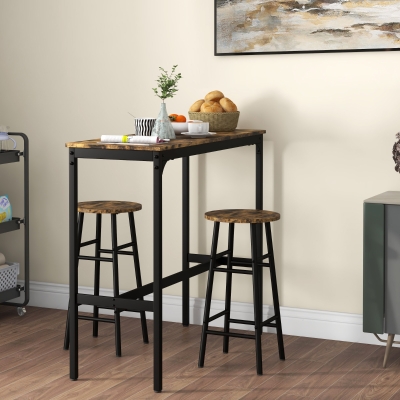 HOMCOM 3-Piece Counter Height Bar Table and Chairs, Dining Table and Chairs Set for 2, Pub Table and Chairs