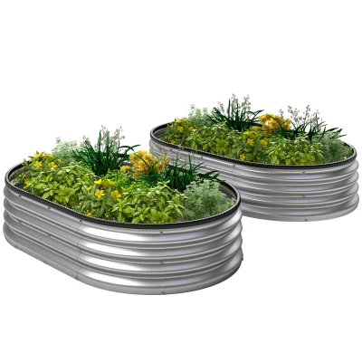 Outsunny 2Pcs Galvanized Raised Garden Bed, 5 x 3 x 1 ft Modular Metal Garden Beds with Rubber Strip Edging, Silver
