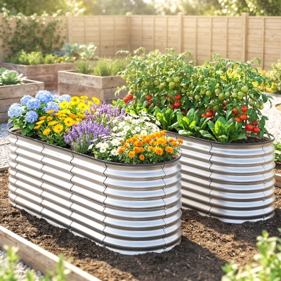 Outsunny 2Pcs Galvanized Raised Garden Bed, 6 x 2 x 2 ft Modular Metal Garden Beds with Rubber Strip Edging, Silver
