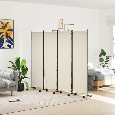 Outsunny Folding Room Divider with Castor Wheels, Rolling Privacy Screen for Home Office Bedroom, 5.6ft Tall