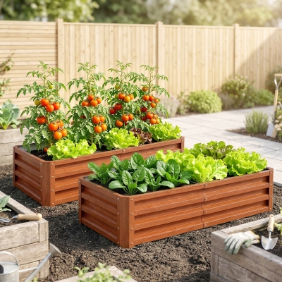 Outsunny 4' x 2' x 1' Raised Garden Bed, Set of 2 Galvanized Planter Box for Vegetables, Flowers, Herbs, Dark Brown Wood Effect
